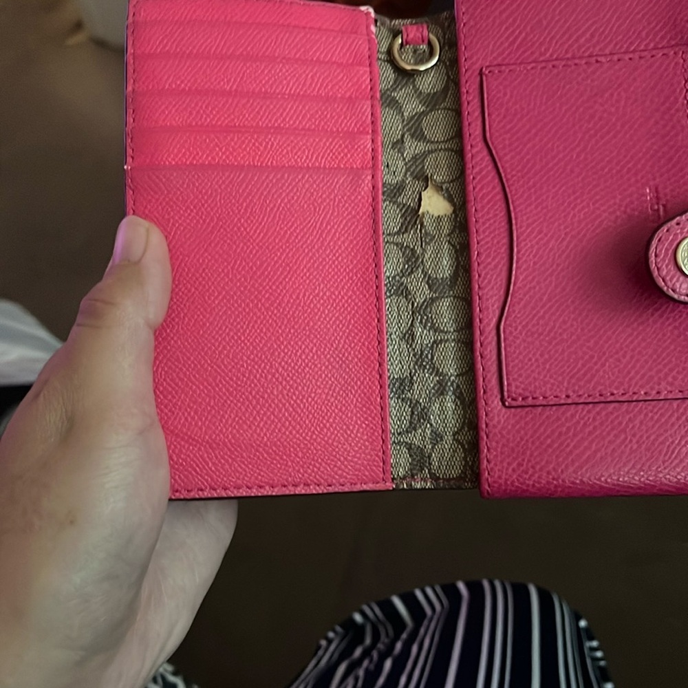 Coach Pink Clutch with Geometric Pattern and Card Slots